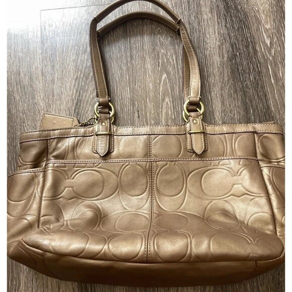 Vintage Coach Gallery Embossed Leather Women’s Tote F20742 Brass Copper Brown - Picture 7 of 14